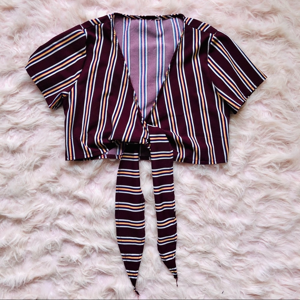 Vertical stripe wrap crop top